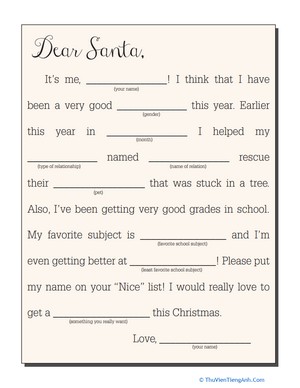 Fill In a Letter to Santa