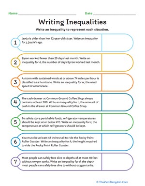 Writing Inequalities