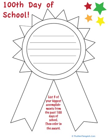 100th Day of School: Accomplishment Medal