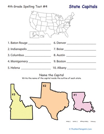 4th Grade Spelling Test: U.S. Capitals