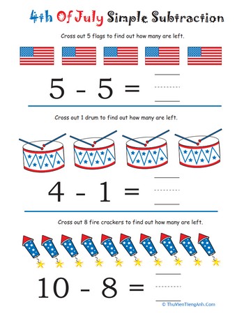 Simple Subtraction for 4th of July #1