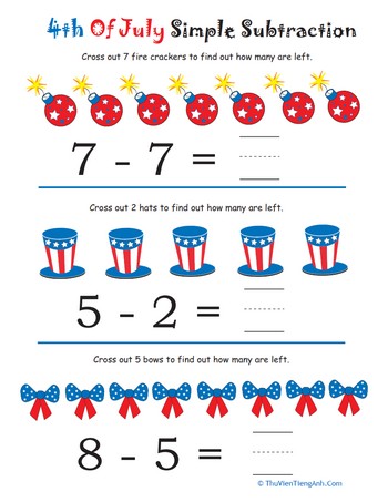 Simple Subtraction for 4th of July #2