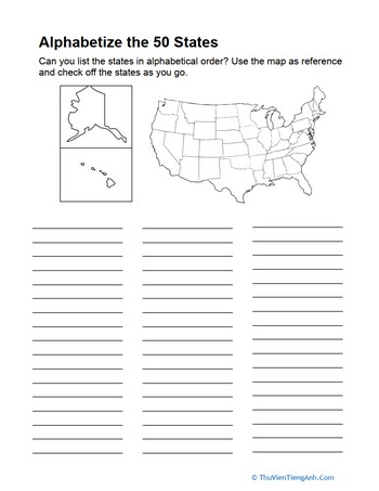 List the 50 States in Alphabetical Order