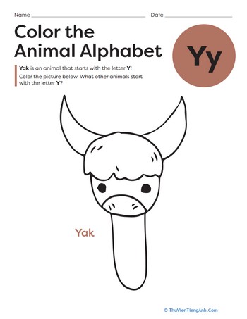 Color the Animal Alphabet: Y