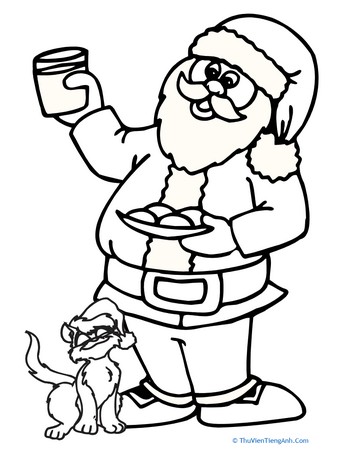 Santa Claus and Cat Coloring Page