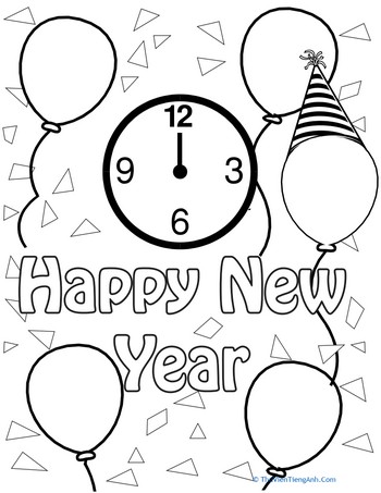 New Year Clock Celebration Coloring Page
