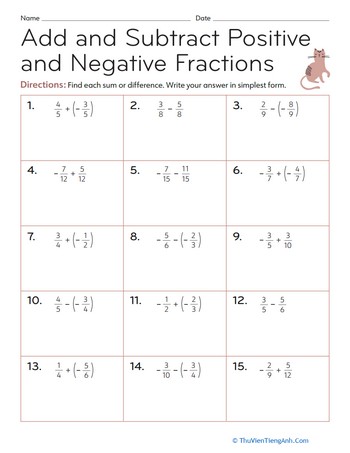 Add and Subtract Positive and Negative Fractions