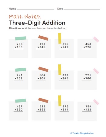 Math Notes: Three-Digit Addition