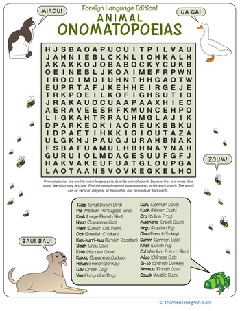 Animal Sounds in Other Languages: Onomatopoeia Word Search