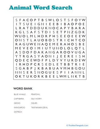 Animals of the World Word Search