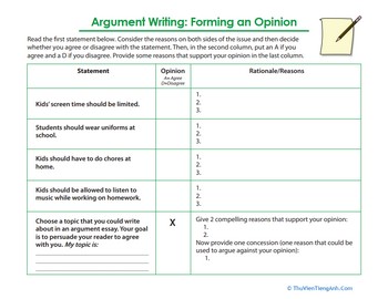 Argument Writing: Forming an Opinion