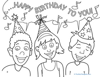 Birthday Coloring: Singing Friends