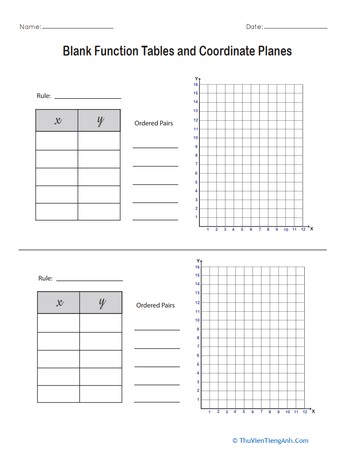 Blank Function Tables and Coordinate Planes