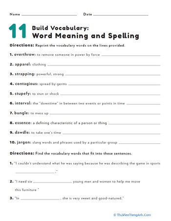 Build Vocabulary: Word Meaning and Spelling #11