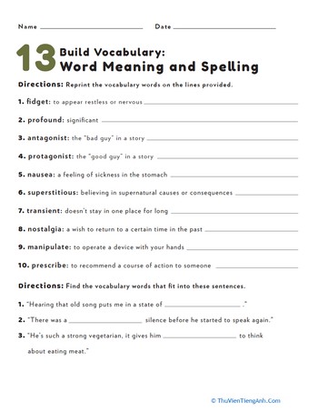 Build Vocabulary: Word Meaning and Spelling #13