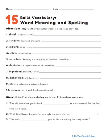 Build Vocabulary: Word Meaning and Spelling #15