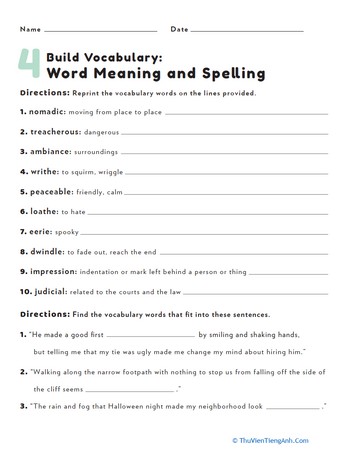 Build Vocabulary: Word Meaning and Spelling #4