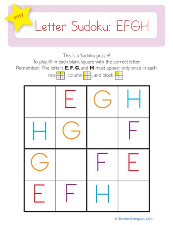 Easy Sudoku: Letters E,F,G,H