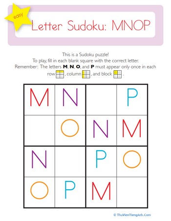 Capital Letter Sudoku: MNOP