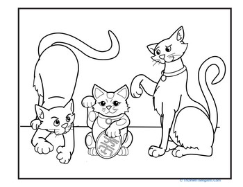 Cats and Maneki-neko Coloring Page