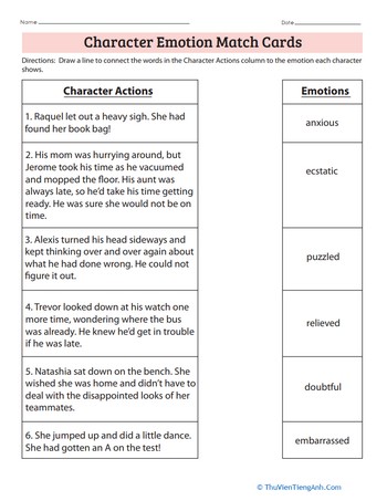 Character Emotion Match Cards