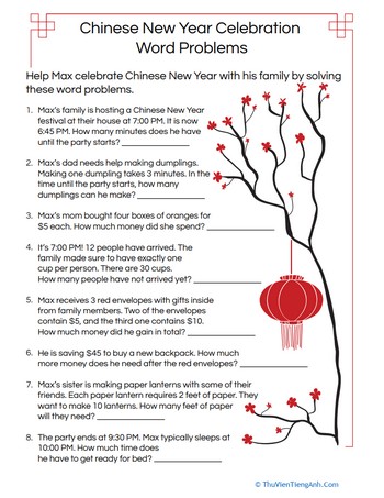 Chinese New Year Celebration Word Problems