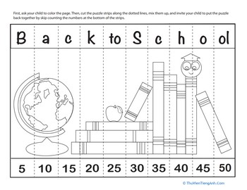 Color a Back to School Skip Counting Puzzle