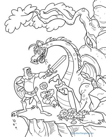Knight and Dragon Coloring Page