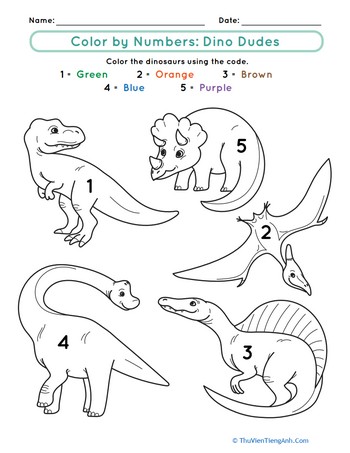 Color by Number: Dino Dudes