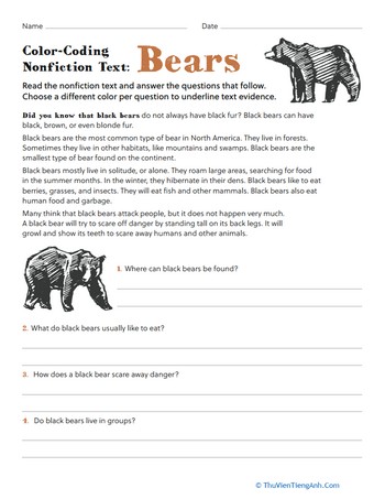 Color Coding Nonfiction Text: Bears
