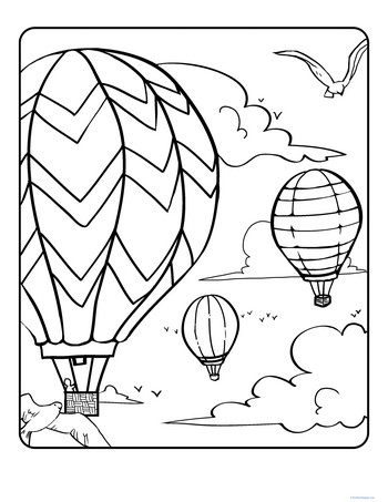 Hot Air Balloons in the Sky Coloring Page