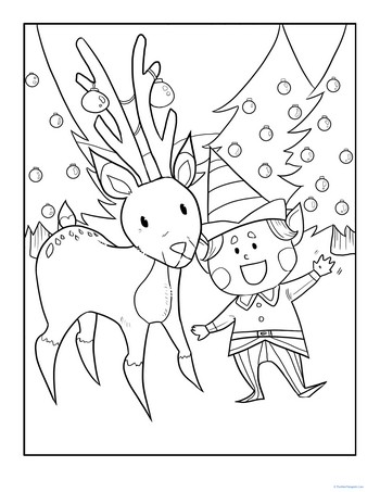 Color the Elf and his Reindeer Friend