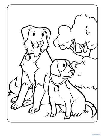 Sitting Dogs Coloring Page