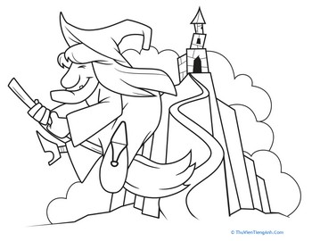 Color the Witch on Her Broomstick