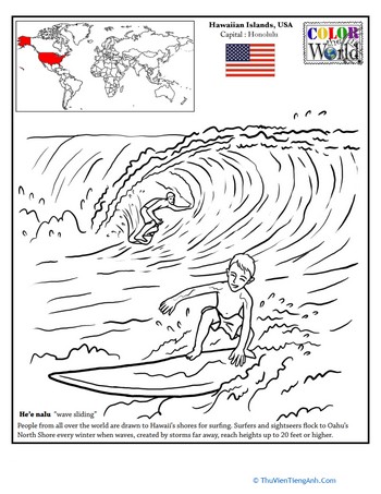 Hawaii Surfing Coloring Page