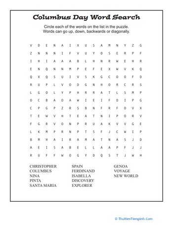 Columbus Day Word Search