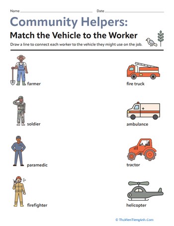 Community Helpers: Match the Vehicle to the Worker