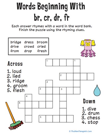 Consonant Crossword: Words Beginning with Br, Cr, Dr, Fr