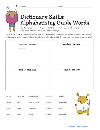 Dictionary Skills: Alphabetizing Guide Words