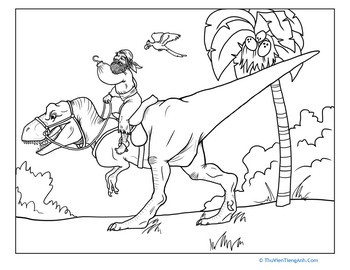 Dinosaur Pirate Coloring Page