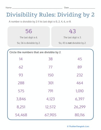 Divisibility Rules: Dividing by 2