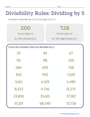 Divisibility Rules: Dividing by 5