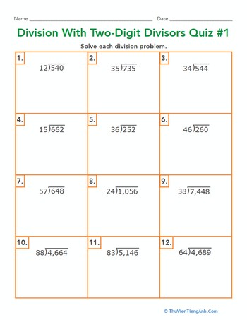 Division With Two-Digit Divisors Quiz #1