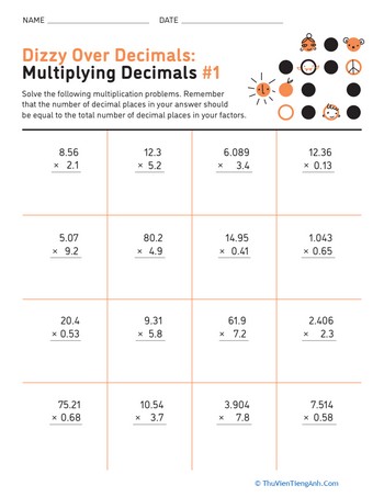 Dizzy Over Decimals: Multiplying Decimals #1