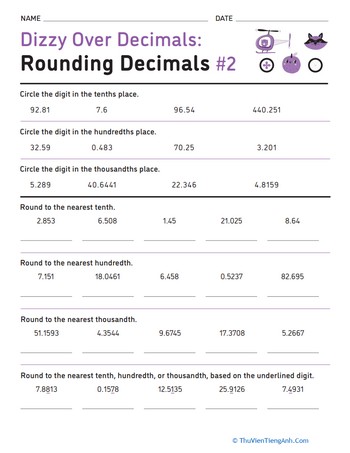 Dizzy Over Decimals: Rounding Decimals #2