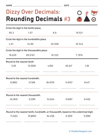 Dizzy Over Decimals: Rounding Decimals #3