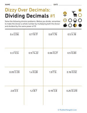 Dizzy Over Decimals: Dividing Decimals #1