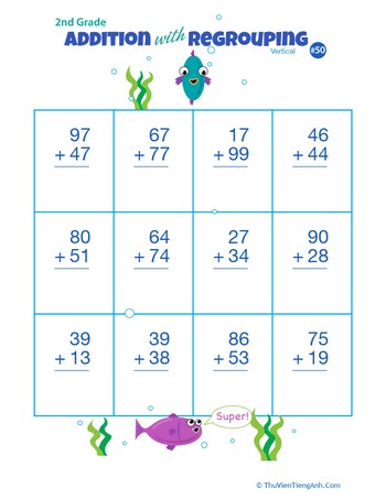 Double Digits! Practice Vertical Addition with Regrouping 50