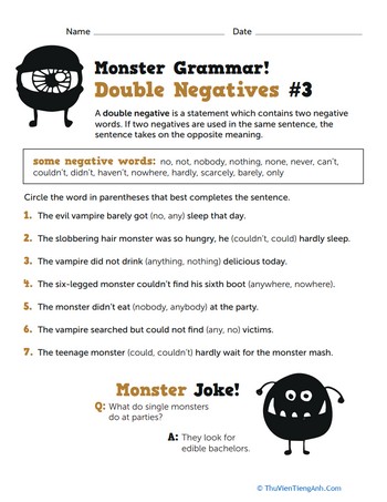 Monster Grammar! Double Negatives #3