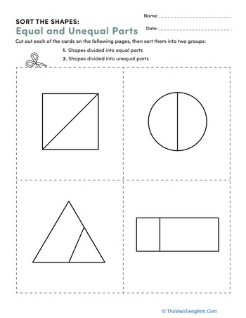 Sort the Shapes: Equal and Unequal Parts